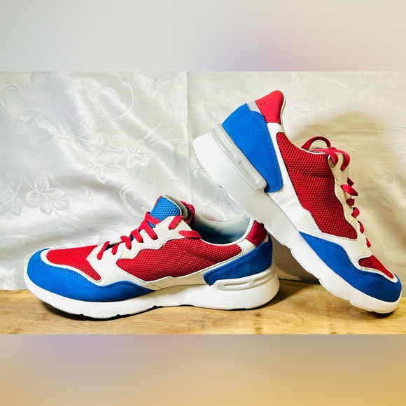 Unique Skechers City Joggers Red Blue Leather Sneaker Men's Size 9.5US Rare - Picture 3 of 7